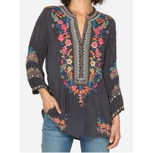 Johnny Was Gauzy Charcoal Embroidered Tunic M